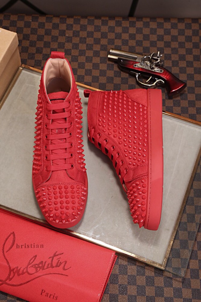 Christian Louboutin CL Louboutin Louis Orlato Flat High Top Stylish Skateboarding Shoes Red