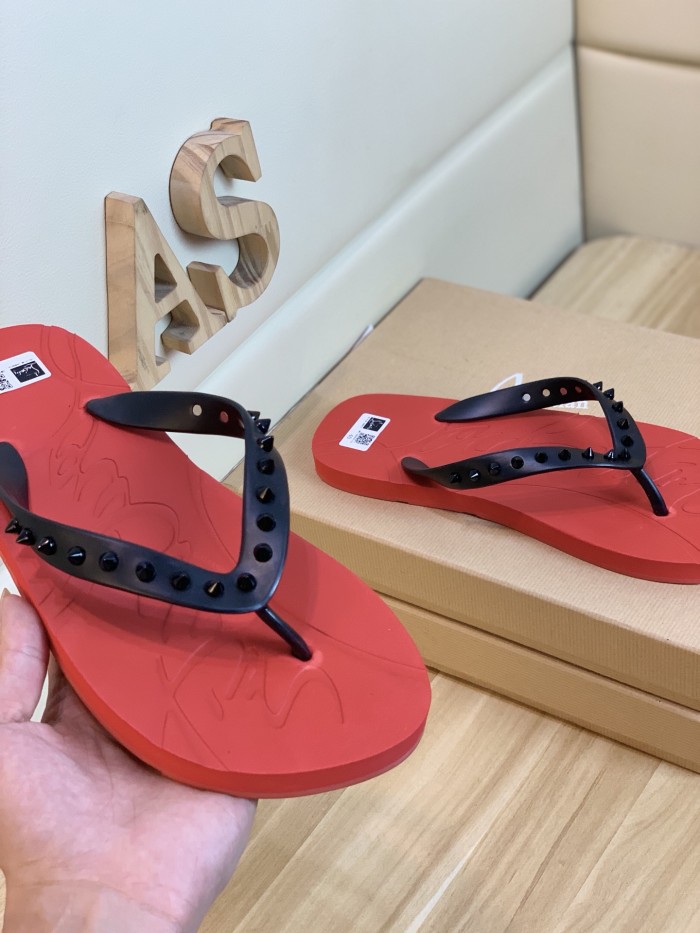 Christian Louboutin CL LUBOTING Odor Resistant Flip Flops Black Red