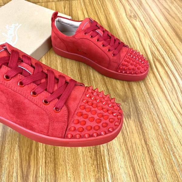 Christian Louboutin CL Louis Junior Spikes Suede Low top Skateboard Shoes Red