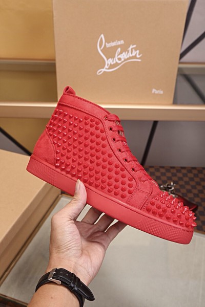 Christian Louboutin CL Louboutin Louis Orlato Flat High Top Stylish Skateboarding Shoes Red