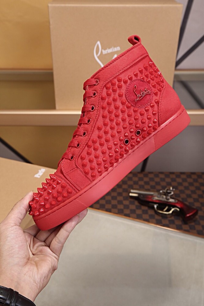 Christian Louboutin CL Louboutin Louis Orlato Flat High Top Stylish Skateboarding Shoes Red