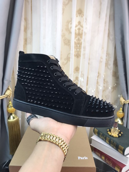 Christian Louboutin Louis Junior High-top sneakers - Veau velours and spikes - Black