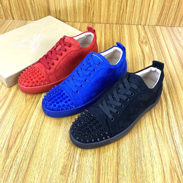 Christian Louboutin CL Louis Junior Spikes Suede Low top Skateboard Shoes Red