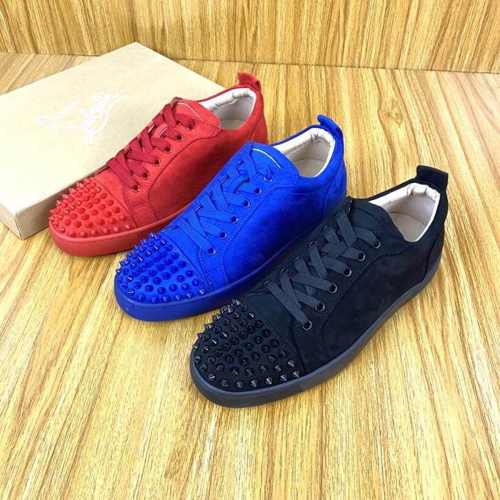 Christian Louboutin CL Louis Junior Spikes Suede Low top Skateboard Shoes Red