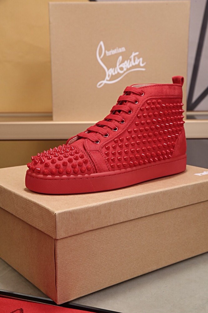 Christian Louboutin CL Louboutin Louis Orlato Flat High Top Stylish Skateboarding Shoes Red