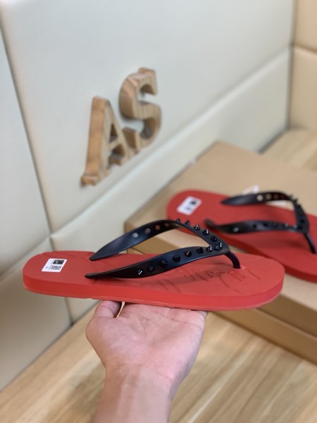 Christian Louboutin CL LUBOTING Odor Resistant Flip Flops Black Red