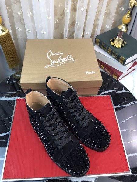 Christian Louboutin Louis Junior High-top sneakers - Veau velours and spikes - Black