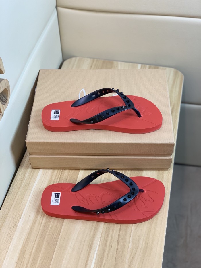 Christian Louboutin CL LUBOTING Odor Resistant Flip Flops Black Red