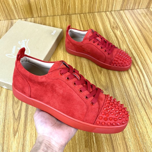 Christian Louboutin CL Louis Junior Spikes Suede Low top Skateboard Shoes Red