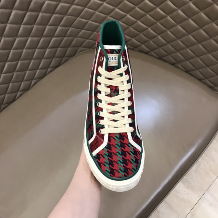 GUCCI Tennis 1977 Fabric High top Skateboard Shoes Red Green