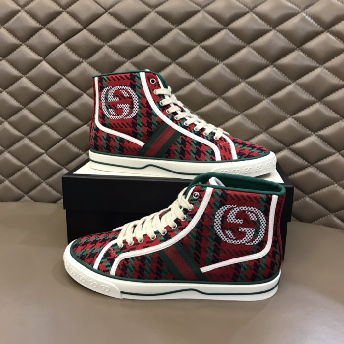 GUCCI Tennis 1977 Fabric High top Skateboard Shoes Red Green