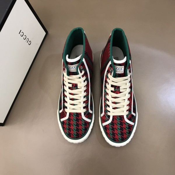 GUCCI Tennis 1977 Fabric High top Skateboard Shoes Red Green