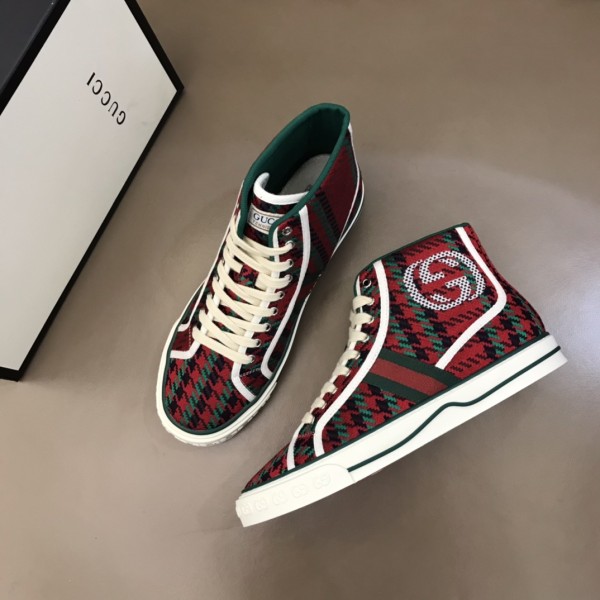 GUCCI Tennis 1977 Fabric High top Skateboard Shoes Red Green