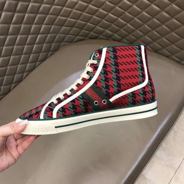 GUCCI Tennis 1977 Fabric High top Skateboard Shoes Red Green