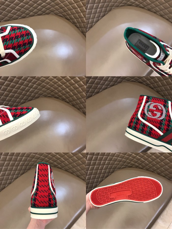 GUCCI Tennis 1977 Fabric High top Skateboard Shoes Red Green