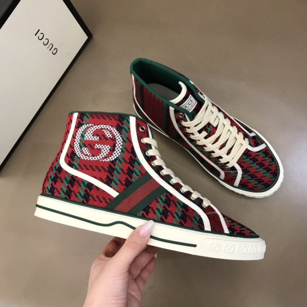 GUCCI Tennis 1977 Fabric High top Skateboard Shoes Red Green