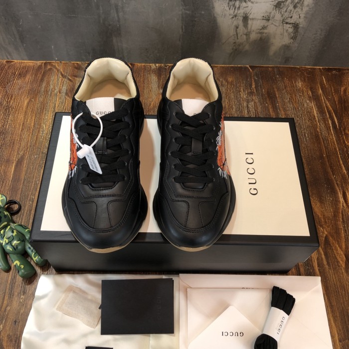 GUCCI Rhyton Tiger Print Leather Sneakers