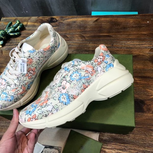 GUCCI Rhyton Liberty London Leather Low top Chunky Sneakers Mint Green