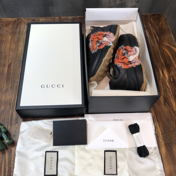 GUCCI Rhyton Tiger Print Leather Sneakers