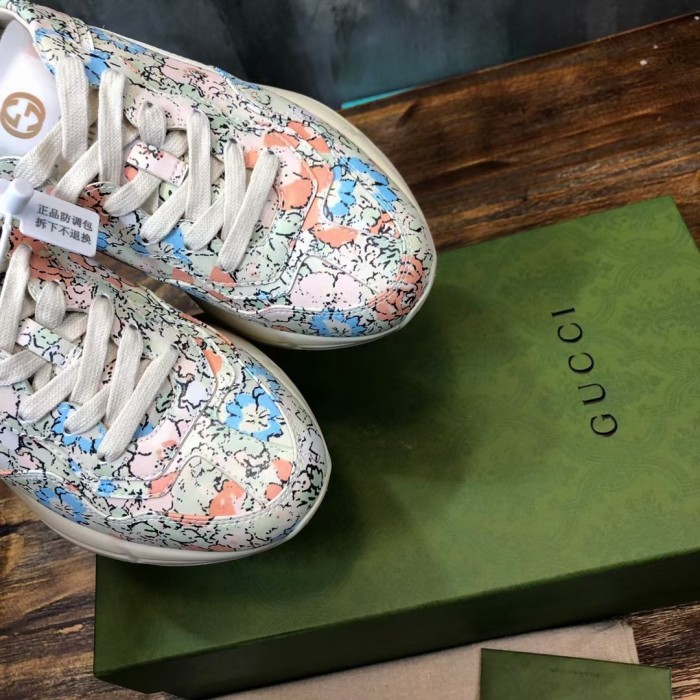 GUCCI Rhyton Liberty London Leather Low top Chunky Sneakers Mint Green
