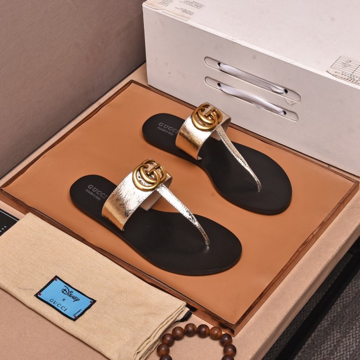 GUCCI GG Marmont Fashion Flip Flops Women's Gold