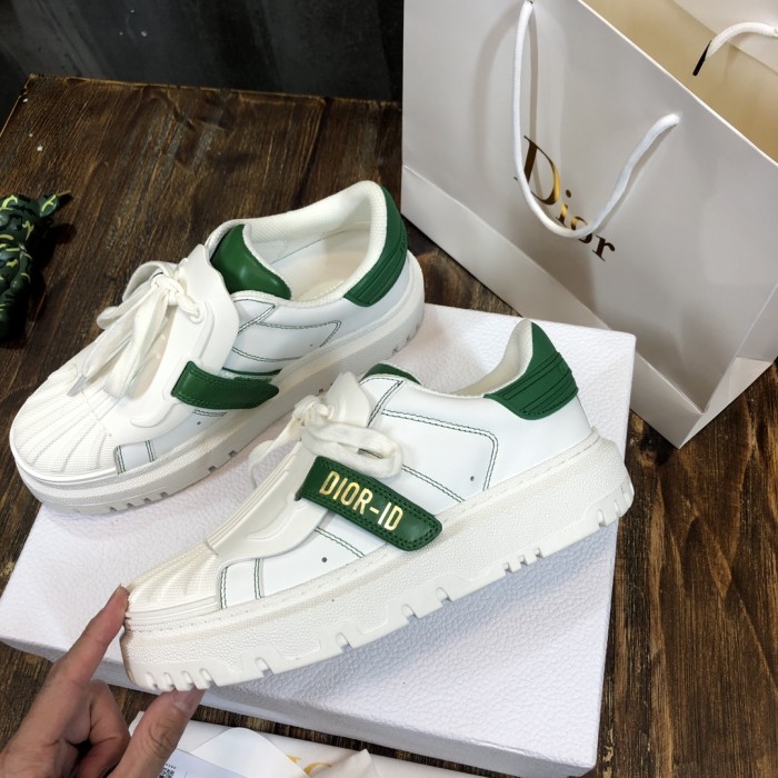DIOR ID Cow Leather Low top Stylish Skateboarding Shoes Women's White Green