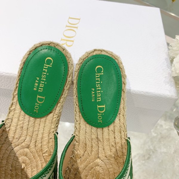 DIOR Granville Rubber Sole Closed Toe Slippers Women's Green Beige White