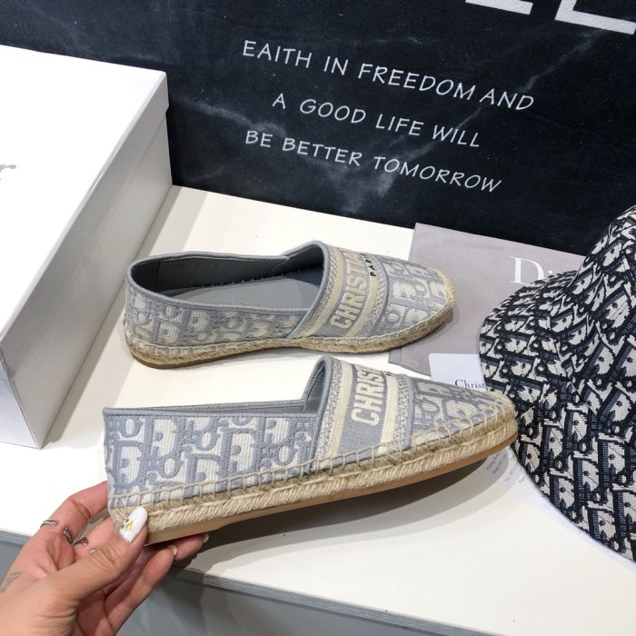 Dior Granville Espadrille  Stone Gray Dior Oblique Embroidered Cotton