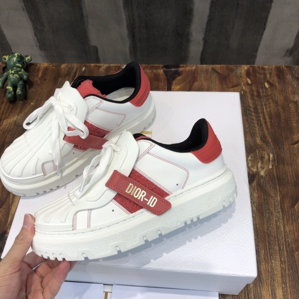 DIOR ID Shell Shoes Cow Leather Low top Stylish Skateboarding Shoes Women's White Red