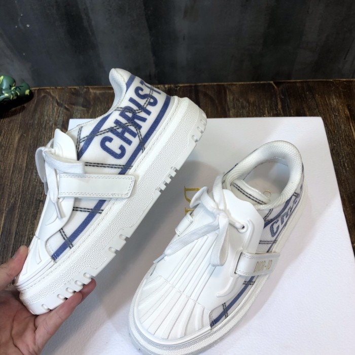 DIOR ID Shell Shoes Low Top Skateboard Shoes Women's White Blue