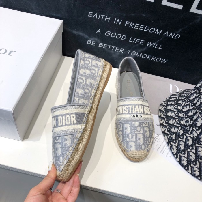 Dior Granville Espadrille  Stone Gray Dior Oblique Embroidered Cotton