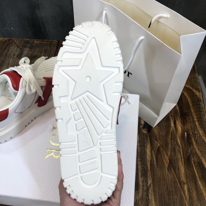 DIOR ID Shell Shoes Cow Leather Low top Stylish Skateboarding Shoes Women's White Red