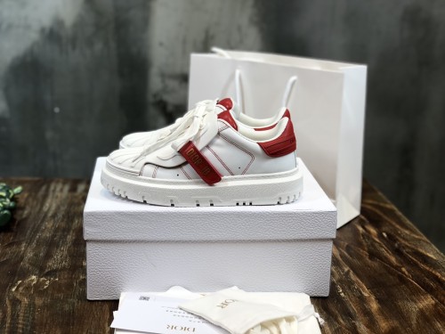 DIOR ID Shell Shoes Cow Leather Low top Stylish Skateboarding Shoes Women's White Red