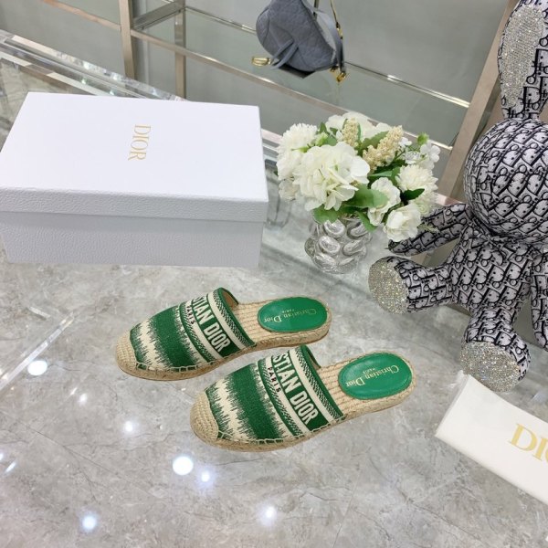 DIOR Granville Rubber Sole Closed Toe Slippers Women's Green Beige White