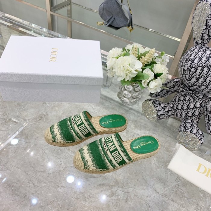 DIOR Granville Rubber Sole Closed Toe Slippers Women's Green Beige White