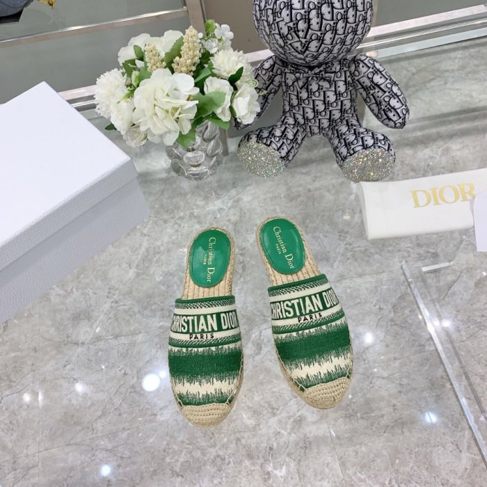 DIOR Granville Rubber Sole Closed Toe Slippers Women's Green Beige White