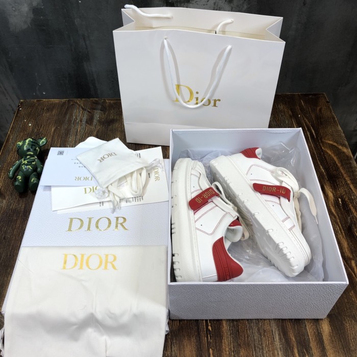 DIOR ID Shell Shoes Cow Leather Low top Stylish Skateboarding Shoes Women's White Red