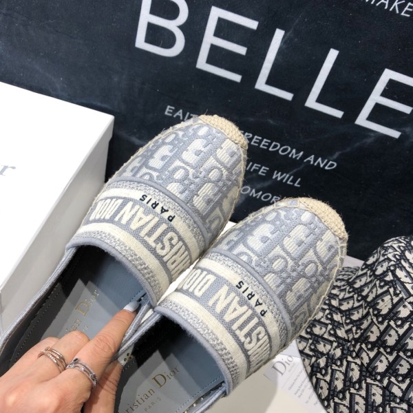 Dior Granville Espadrille  Stone Gray Dior Oblique Embroidered Cotton