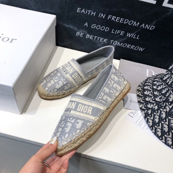 Dior Granville Espadrille  Stone Gray Dior Oblique Embroidered Cotton