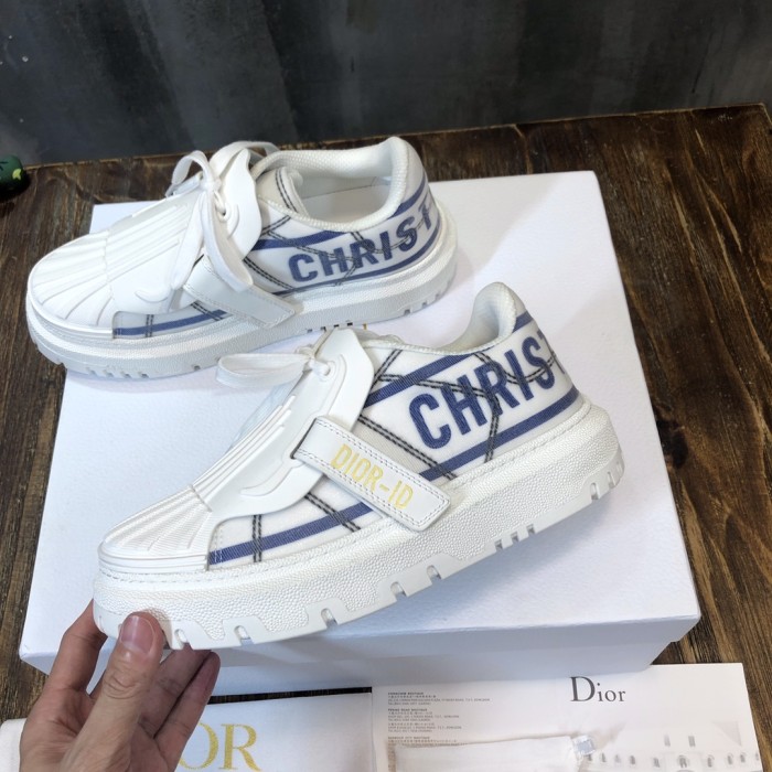DIOR ID Shell Shoes Low Top Skateboard Shoes Women's White Blue