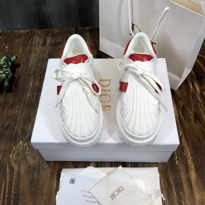 DIOR ID Shell Shoes Cow Leather Low top Stylish Skateboarding Shoes Women's White Red