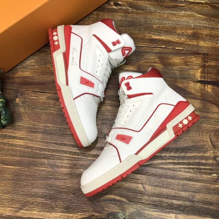 Louis Vuitton LV Trainer Sneaker Mid White Red