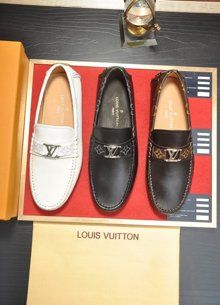 LOUIS VUITTON Hockenheim Top Grain Cow Leather Moccasin Shoes Casual Shoes Men's Mocha
