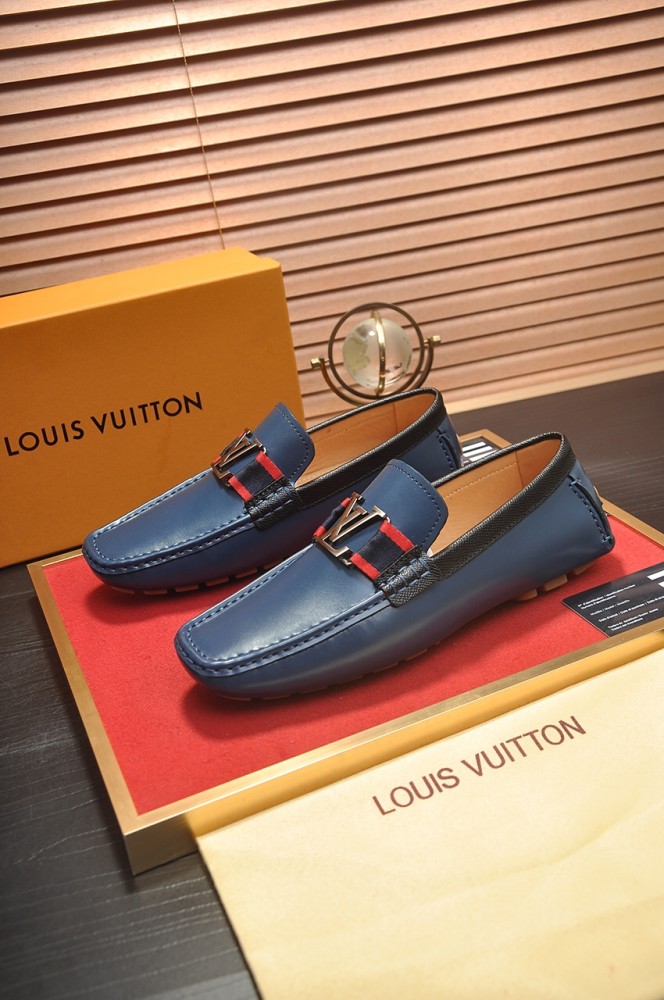 LOUIS VUITTON Monte Carlo Taïga Top Grain Cow Leather Casual Shoes Men's Dark Blue