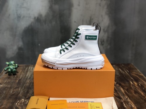 LOUIS VUITTON Square Suede Ankle Boots 'White Green' Women's