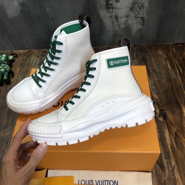 LOUIS VUITTON Square Suede Ankle Boots 'White Green' Women's