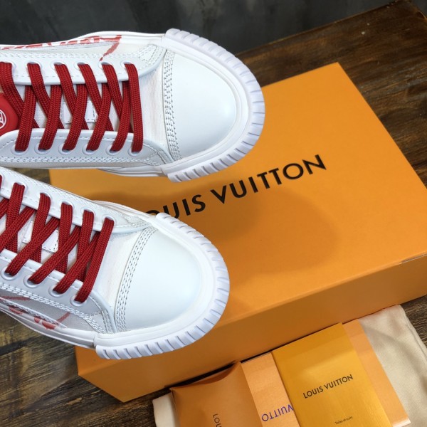 LOUIS VUITTON Squad Low top Stylish Skateboarding Shoes Women's White Red