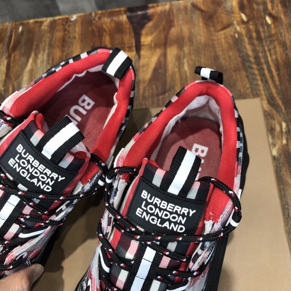 Burberry Arthur Cow Leather Low top Casual Shoes Red Black White