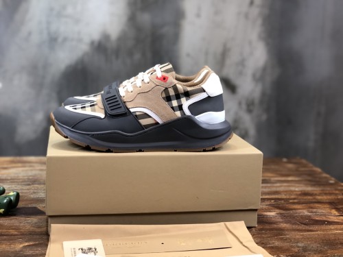 Burberry Ramsey Vintage Check Suede Leather Sneakers Grey Archive Beige