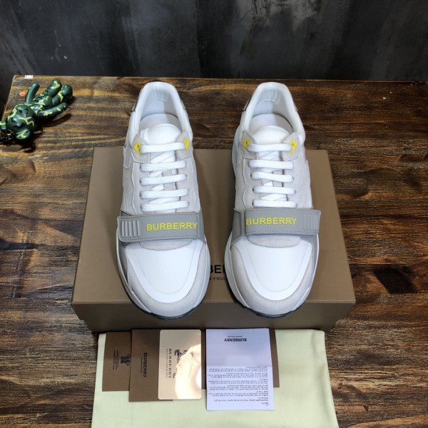Burberry Cow Suede Low top Athletic Shoes White Gray